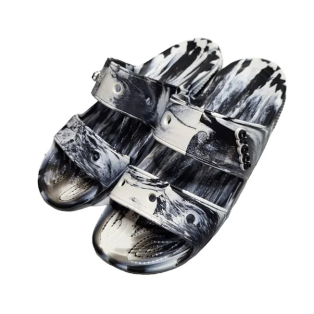 Crocs Classic White/Black Marbled Unisex Sandals Slip Ons Mens 9